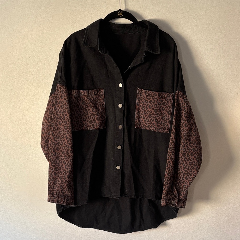 Black and Brown Leopard Print Button-Up Shacket